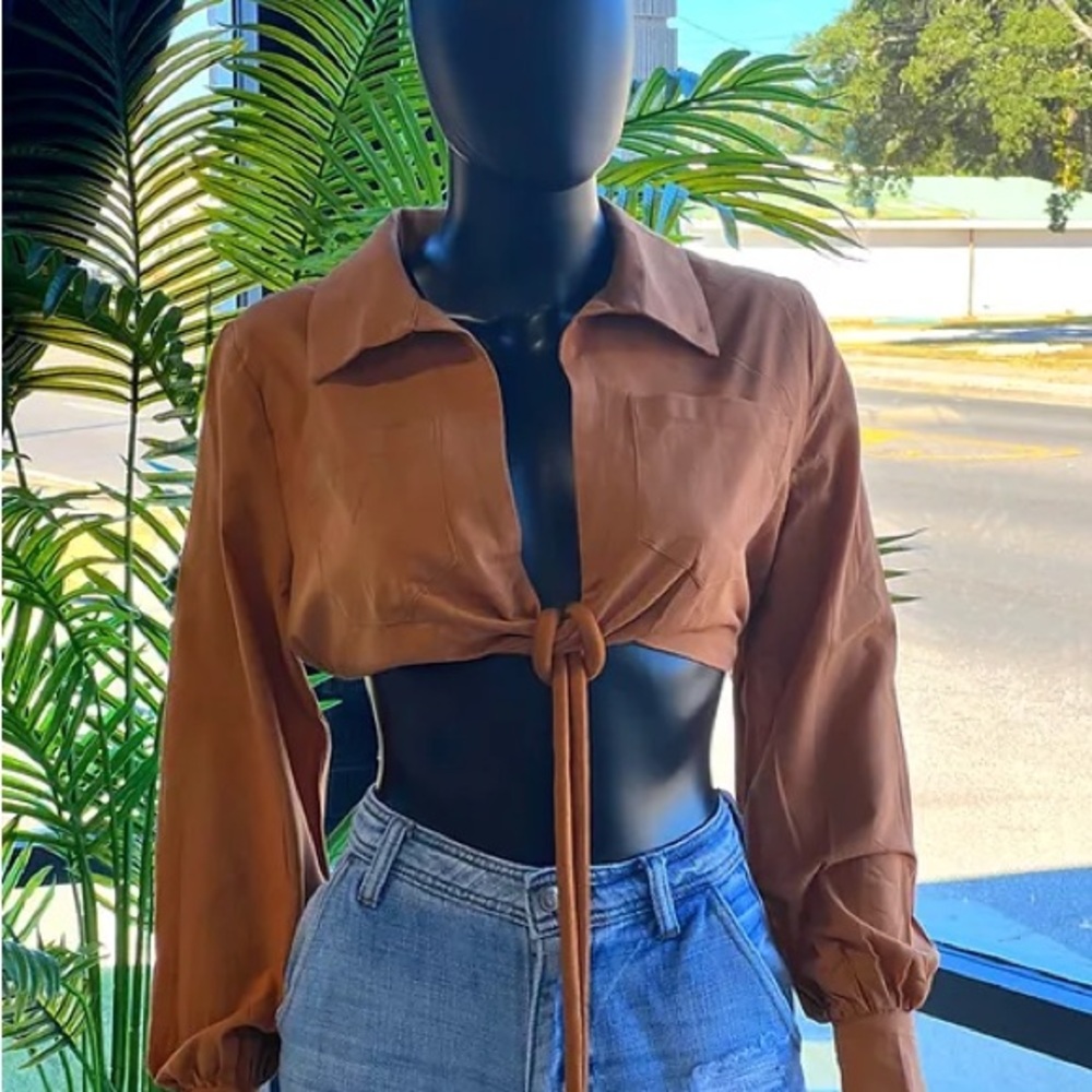 Cognac deep V crop top